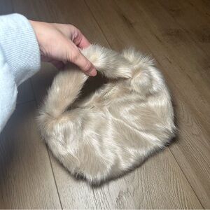 Elegant Cream Faux Fur Handbag